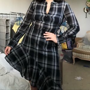 STATE XS Black plaid button up dress